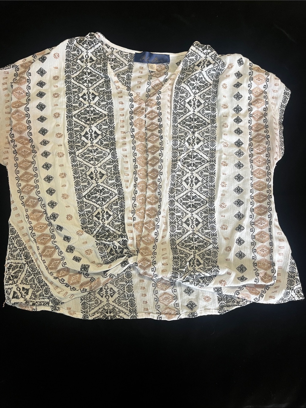 Blue Rain Striped Boho Blouse in Cream, Black, and Tan